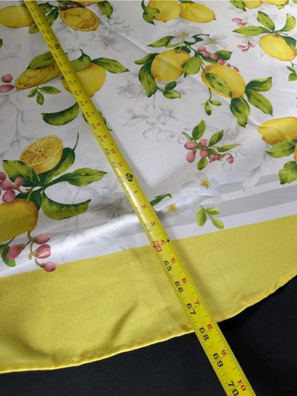 Sunny Yellow Round Tablecloth Lemon Tree Print Polyester 68”